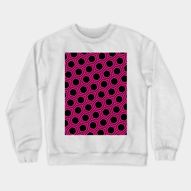 Pattern hexagonal pink on black background Crewneck Sweatshirt by la chataigne qui vole ⭐⭐⭐⭐⭐